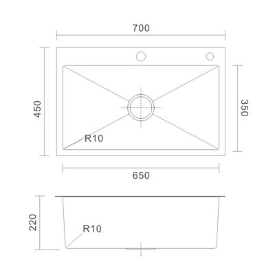 70x45 Topmount Stainless Steel Kitchen Sink Rectangular 16 Gauge Single stainless steel