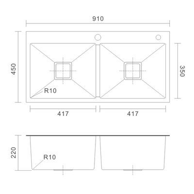 Cabinet 16 Gauge Stainless Steel Apron Kitchen Sink With Two Bowls 33x22