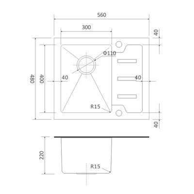 Glass 22 Inch Undermount Kitchen Sink Square Single Bowl 56x48