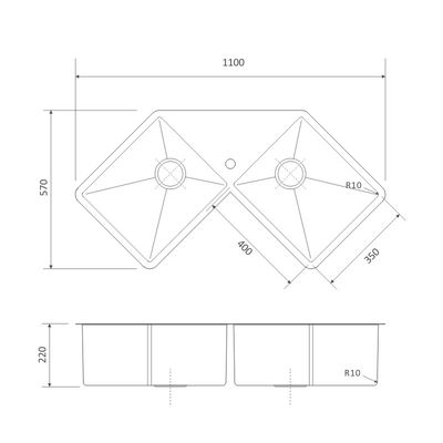 16 Gauge Apron Corner Stainless Steel Kitchen Sink  110x57