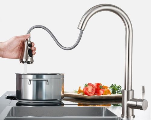 360 Degree Rotation Stainless Steel Kitchen Faucet Brushed Pull Out Sink Faucet