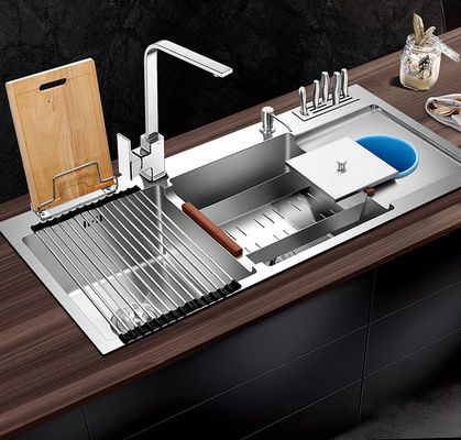 Brushed Steel Kitchen Multifunction Sink 34' Topmount Double Bowl 85x45