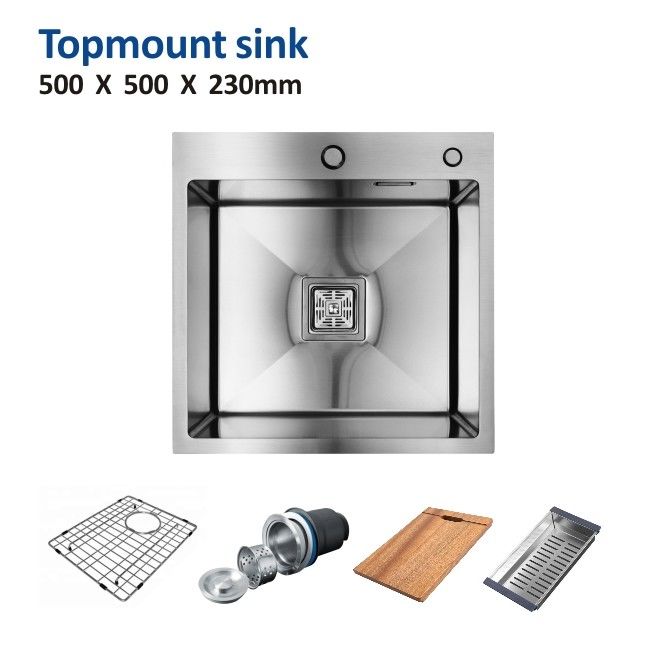 Topmount Stainless Steel Kitchen Sink Handmade Single Bowl 18 Gauge 50x50