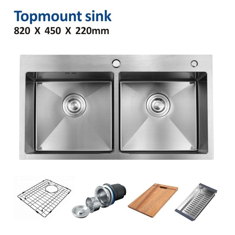 Topmount Stainless Steel Kitchen Sink Brushed Double Bowl 18 Gauge 82x45