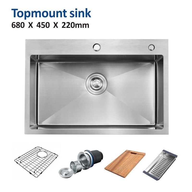 Topmount Stainless Steel Kitchen Sink Brushed Single Bowl 18 Gauge 68x45