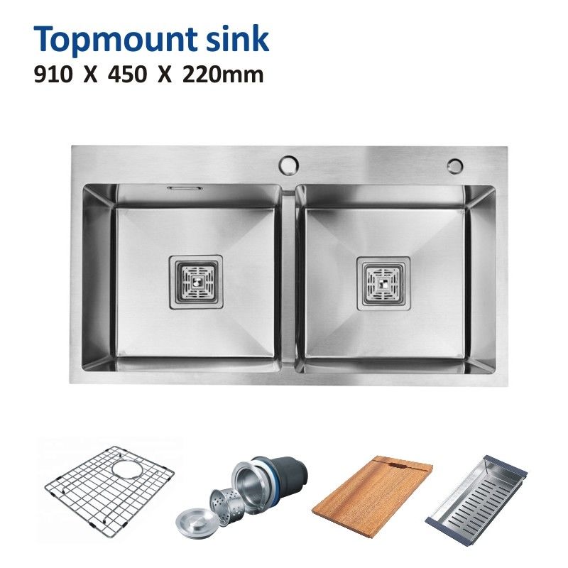 Cabinet 16 Gauge Stainless Steel Apron Kitchen Sink With Two Bowls 33x22